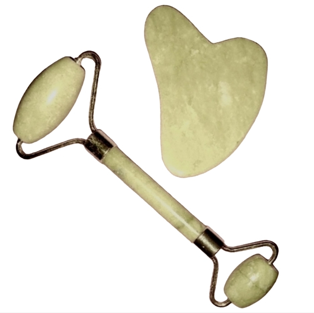 Green Stone Serpentine Jade Gua Sha and Facial Roller Anti Aging Massage Tools